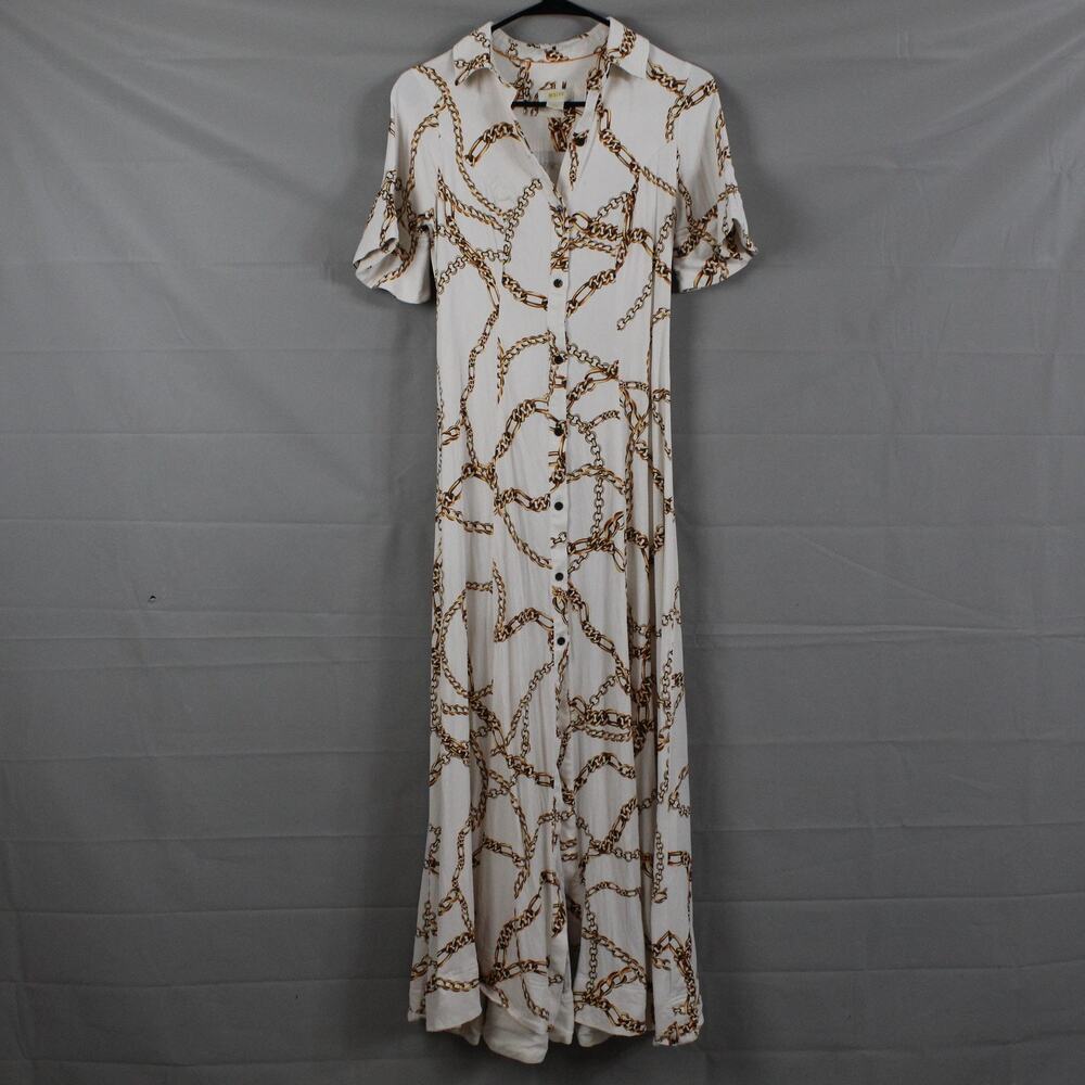 Maeve Dress XS Chain Printed Short Sleeve Maxi White Elegant Party Chic Classic - Picture 3 of 13